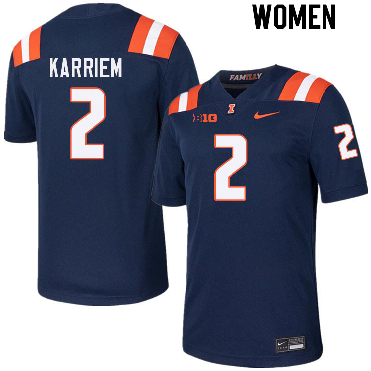 Women #2 Saboor Karriem Illinois Fighting Illini College Football Jerseys Stitched-Navy